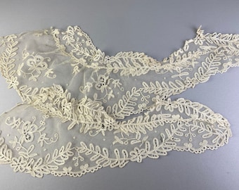 Adorno de encaje antiguo Aplique de encaje de marfil para coser 2 piezas Crema de algodón