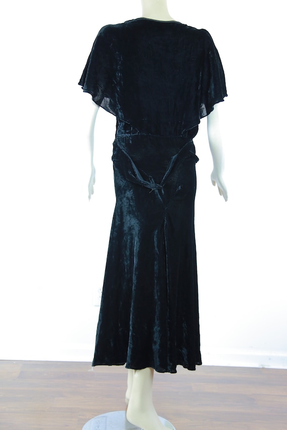 Vintage 30s bias cut black silk velvet dress - image 8