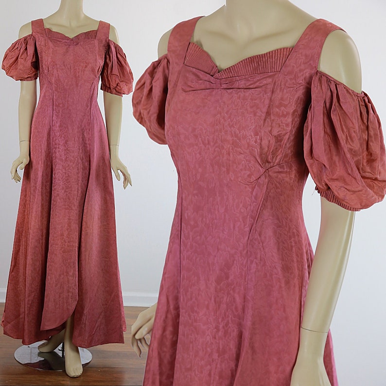 Vintage 40s mauve pink open shoulder evening dress image 1