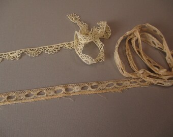 Antique narrow lace trims cream colored narrow 2 pieces