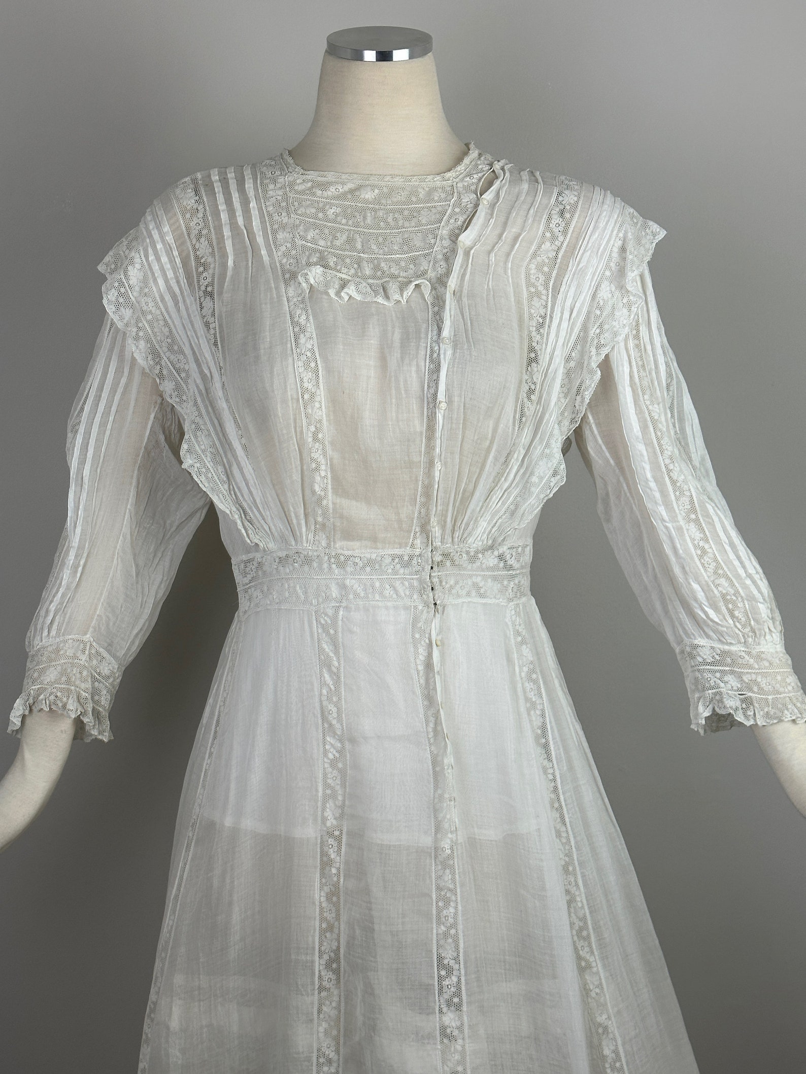 Antique Edwardian Dress 1910s Wedding Gown Tiered With Fancy Net Lace ...