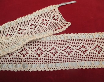 Antique Crochet lace trim remnants 19th Century