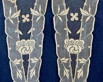 Antique lace trim applique 1900s heirloom set of 2