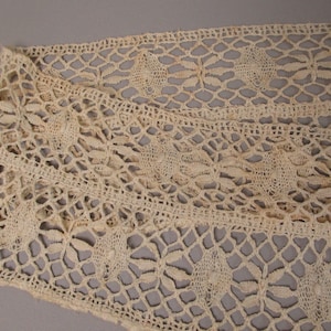 Antique Crochet lace flounce 19th Century heirloom cotton