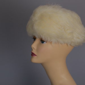 Vintage 60s 70s white Shearling fur hat Cossack boho hippie