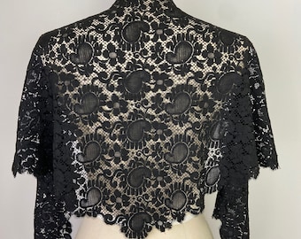 Antique Black Lace Shawl Floral Print Mourning Victorian era