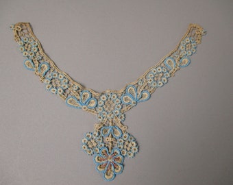 Antique lace collar beaded high neck 19th Century floral embroidered