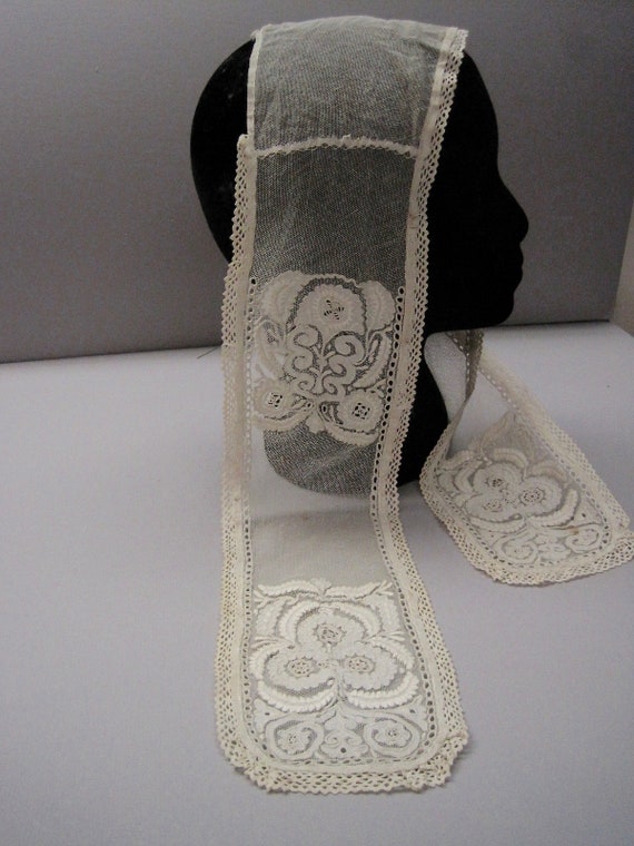 Antique lace veil wedding handmade Ayrshire 1860s… - image 2