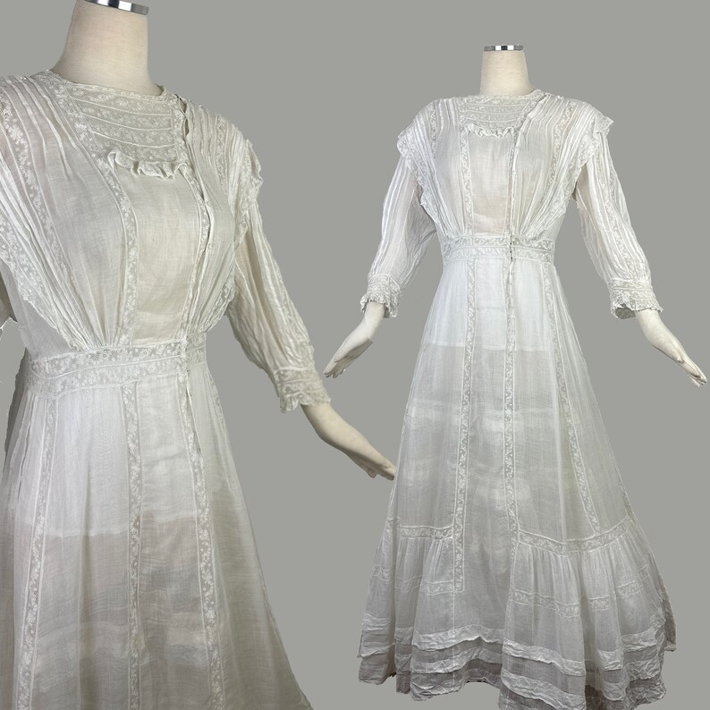 Antique Edwardian Dress 1910s Wedding Gown Tiered With Fancy Net Lace ...