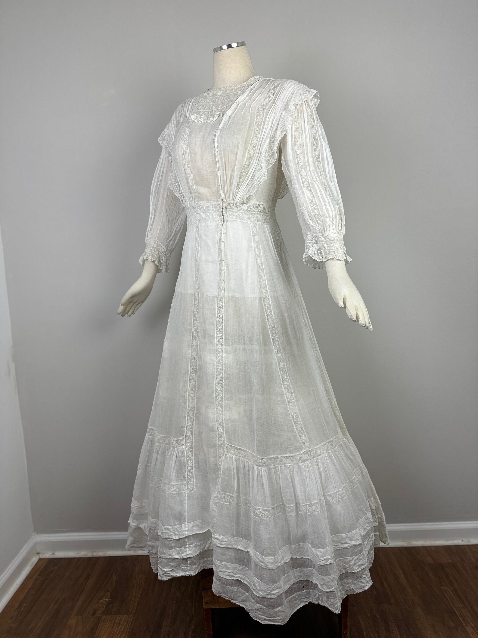 Antique Edwardian Dress 1910s Wedding Gown Tiered With Fancy Net Lace ...