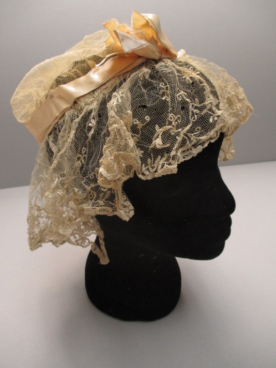 White Black Beige Hat Lace Day Cap 1860's Civil War Era Style Lace Day Cap 