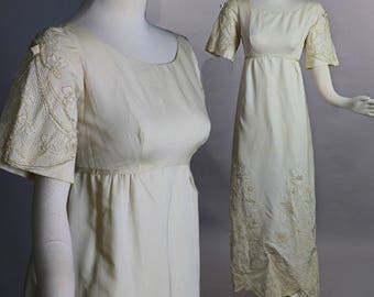 Vintage 60s wedding dress ivory silk beaded lace retro bridal