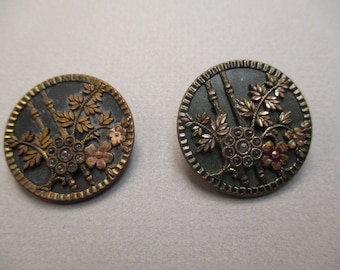 Antique Metal Buttons floral Gold Tone