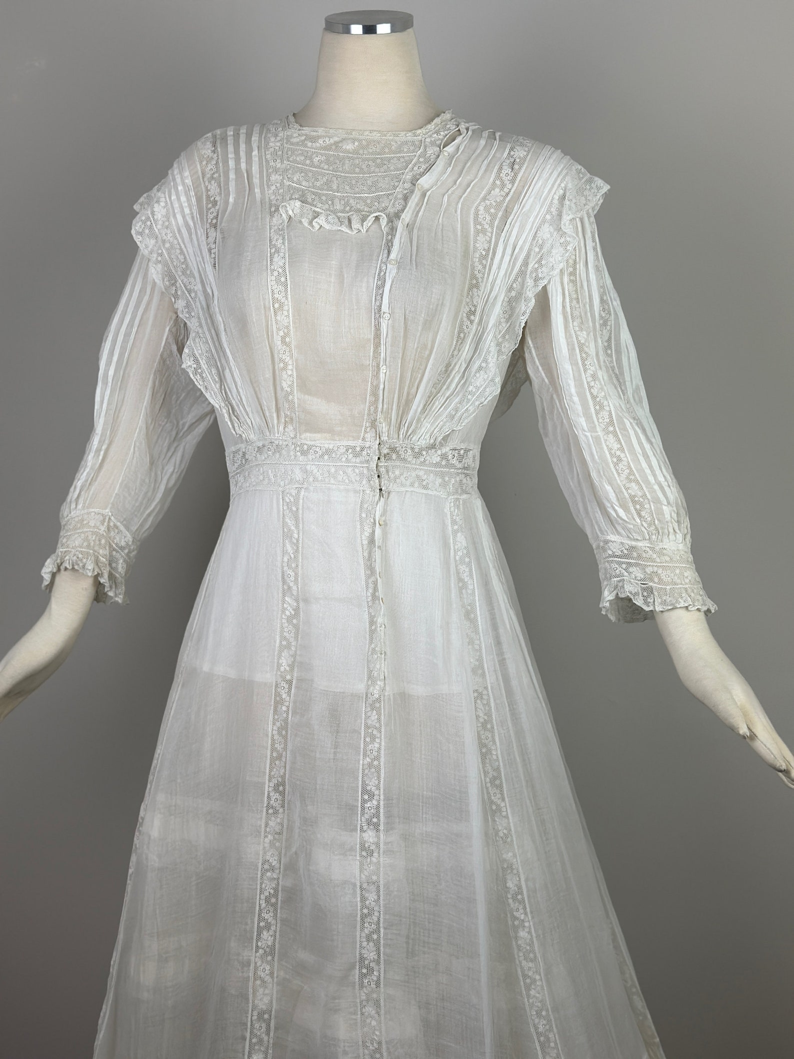 Antique Edwardian Dress 1910s Wedding Gown Tiered With Fancy Net Lace ...