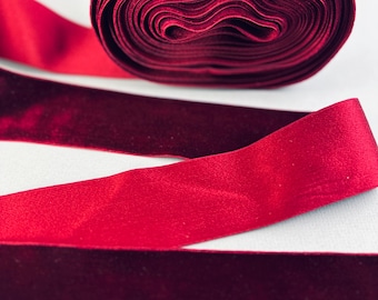 Vintage French velvet ribbon silk w cotton Red velvet ribbon Victorian velvet ribbon bonnet ribbon 2 inch W
