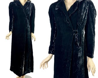 Vintage 1930s 40s black velvet dress wrap cape opera coat fur trimmed collar