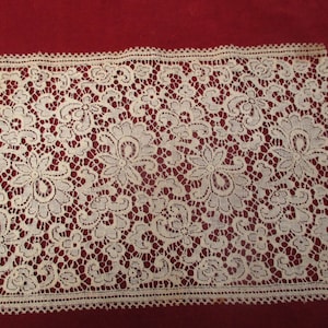 Antique embroidered lace fabric trim remnant