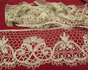 Antique handmade Bobbin Lace trim Cotton 1900s