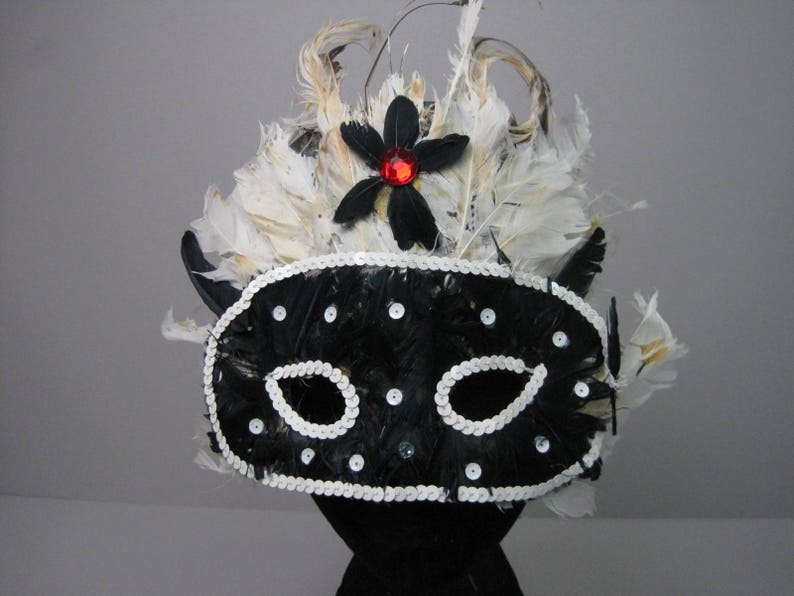 80s Masquerade mask party mask halloween mask mardi gras mask masquerade ball feather mask jeweled sequin mask image 3
