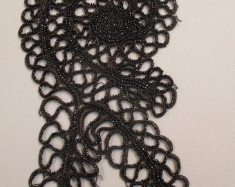 Antique trim black beaded couture applique