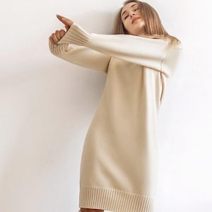 Merino Dress, Elegant Milk Italian Wool Sheath, Organic Knit, Women&#39;s Clothing