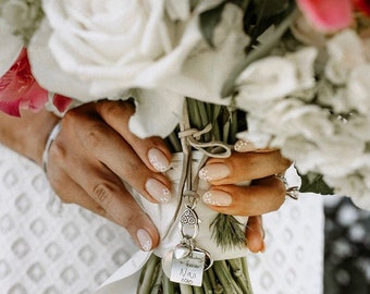BRIDAL bouquet charm, walk with me today, REMEMBRANCE jewelry, Forever in my heart, wish you were here, Bride, missing you on my wedding day