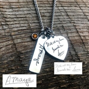 Handwritten, Name necklace, bar charm, Custom Handwriting necklace, granddaughter, signature gift, engraved jewelry, sympathy, gifts for mom