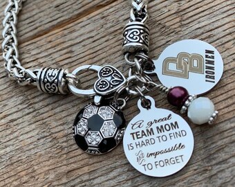 Team Mom gift, logo charm, Coach gift, team gifts, charm bracelet, PERSONALIZED gift, softball coach, volleyball, end of season, custom