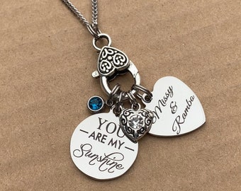 Engraved gift, You are my sunshine, personalized necklace, Daughter gift, Daughter necklace, Mother's Day, charm necklace, birthstone