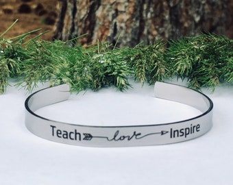 PERSONALIZED teacher Gift, teacher end of year gift, teacher appreciation, personalized bracelet, Teach Love Inspire, Gifts for HER