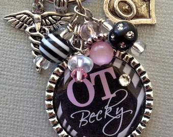 Occupational Therapist, Nurse, Personalized  RN, PT,OT, pTa, custom keychain caduceus, Physical Therapist, Nurse Practitioner, bsn, graduate