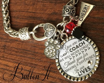 CHEER coach, Coach gift, Volleyball Coach, Gift from team, Custom Sports Jewelry, Charm bracelet, Thank you gift, Inspirational quote SOCCER