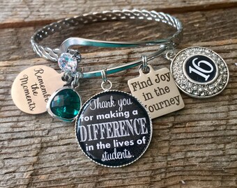 RETIREMENT Gifts, Happy Retirement, Teacher Retirement gift, Thanks for making a difference, CHARM bracelet, custom gift, Remember moments