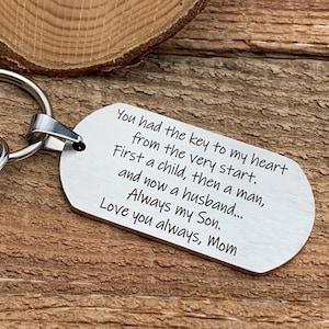 Wedding gift, Son wedding gift, son in law, gifts for him, custom key chain, son gift,  husband gift, son birthday, wedding keepsake