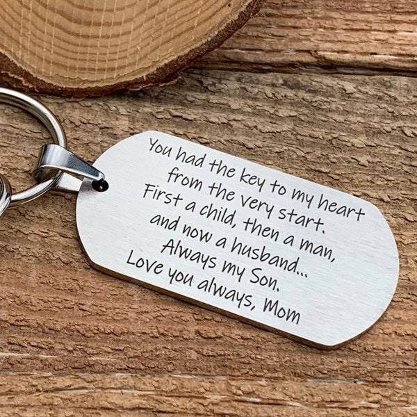 Wedding gift, Son gift, son in law, gifts for him, custom key chain, personalized dog tag, husband, son birthday, wedding keepsake, marriage