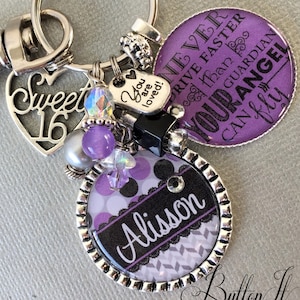 Sweet Sixteen, personalized gift, CHARM, personalized keychain, 16th birthday gift, never drive faster than your guardian angel can fly