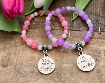 Matching bracelets, Mommy and me, mother daughter,Beaded bracelet, daughter gift, You are my sunshine, my only sunshine