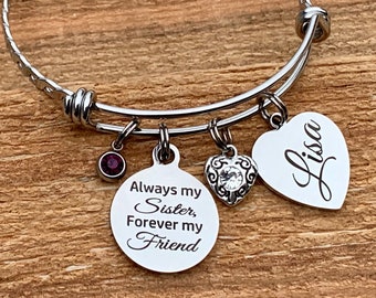 Sister gift, sister birthday gift, bangle, personalized, Sister bracelet, SISTER jewelry, Big sister, long distance, miles apart soul sister
