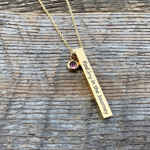 Daughter gift from mom, Daughter necklace, 4 sided bar, Find joy in the journey necklace, Birthday gifts for her, personalized, birthstone
