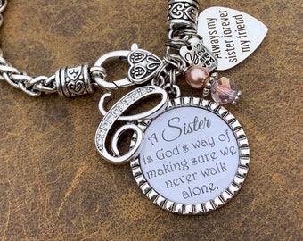 Sister bracelet, Gift for HER, sister gift, PERSONALIZED jewelry, SISTER jewelry, initial, charm bracelet, birthday gift, religious jewelry