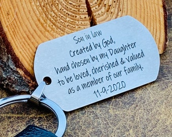 Son in law, Wedding gift, Son gift, gifts for him, custom key chain, personalized dog tag, husband, son birthday, groom gift, marriage