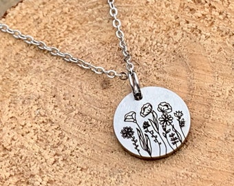 Wildflower necklace, Gift for HER, jewelry gift, personalized necklace, engraved necklace, Spring necklace, engraved jewelry custom necklace