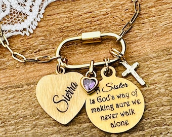 Gold charm bracelet, Sister bracelet, Personalized Bracelet, Carabiner Clasp, paper clip bracelet