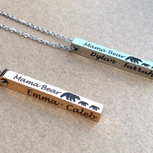 Personalized necklace, Mama Bear, Mama bear necklace, Mom birthday, Gifts for Mom, children's names, bear cubs, rose gold, cube necklace