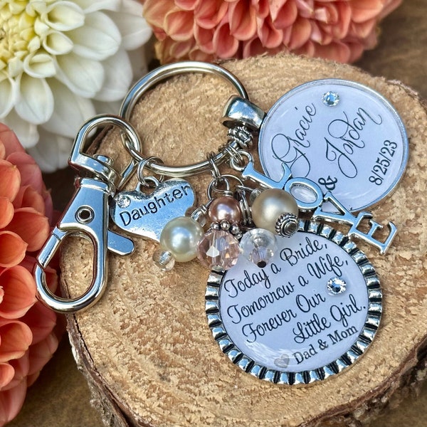Wedding gift for BRIDE from MOM, bridal bouquet charm, wedding bouquet charm, Today a Bride, Tomorrow a wife Forever, daughter wedding gift