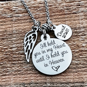 Remembrance jewelry, SYMPATHY gift, loss of loved one, remembrance necklace, angel wing, I'll hold you in my heart, grief gift