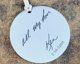 Regalo escrito a mano, adornos personalizados, recuerdo, adorno navideño, adornos, regalo escrito a mano, escritura a mano, regalo de San Valentín para ella