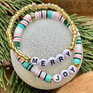 Beaded bracelets, Stackable bracelets, Christmas bracelets, Personalized Christmas gift, Personalized bracelet, bracelet for women, word