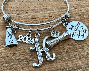 CHEERLEADING Gifts, CHEER, Graduation gift, She believed she could, Senior gifts, Senior 2024, Graduate, Class of 2024, INITIAL jewelry