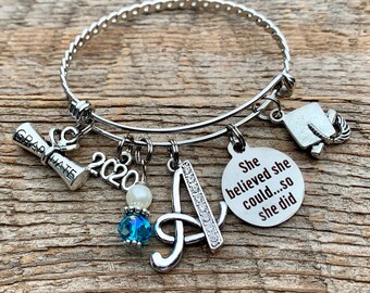 Ldurian Graduation Bracelets 2020,Inspirational New Grad Jewelry Gift Ideas Graduation Bangle Cuff for her,him with Graduation Gift Box and Card
